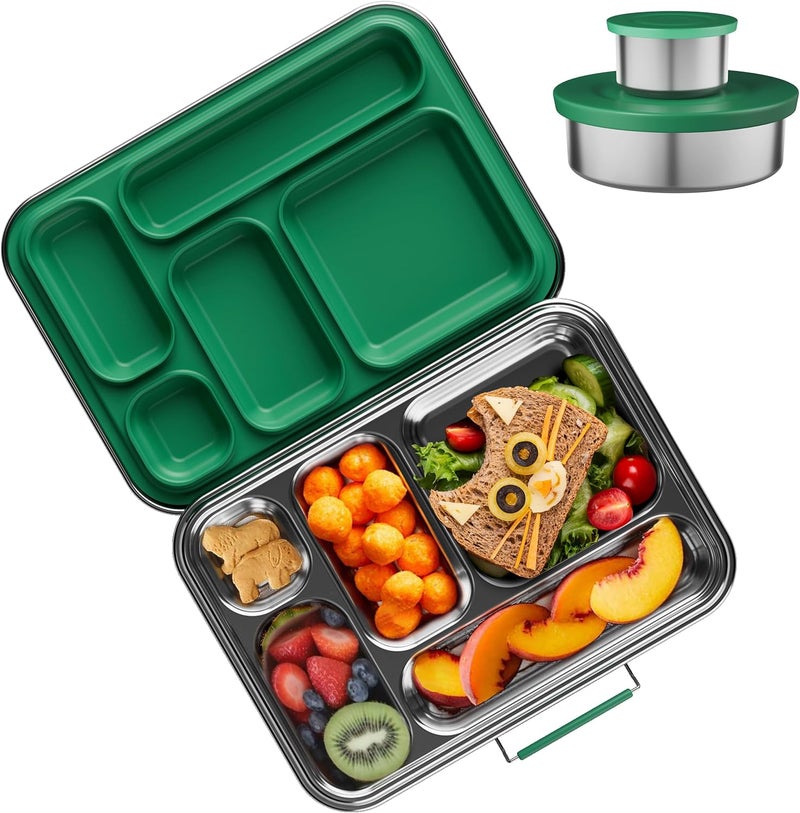 AOHEA Stainless Steel Bento Box Kids, Kids Metal Bento Lunch Box BPA Free Lunch Box Containers 304 Stainless Steel Bento Box for School and Office(Green) - Image 1